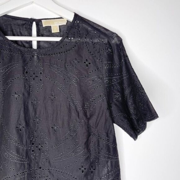 MICHAEL KORS Eyelet Crop Black Top  - Picture 2 of 8